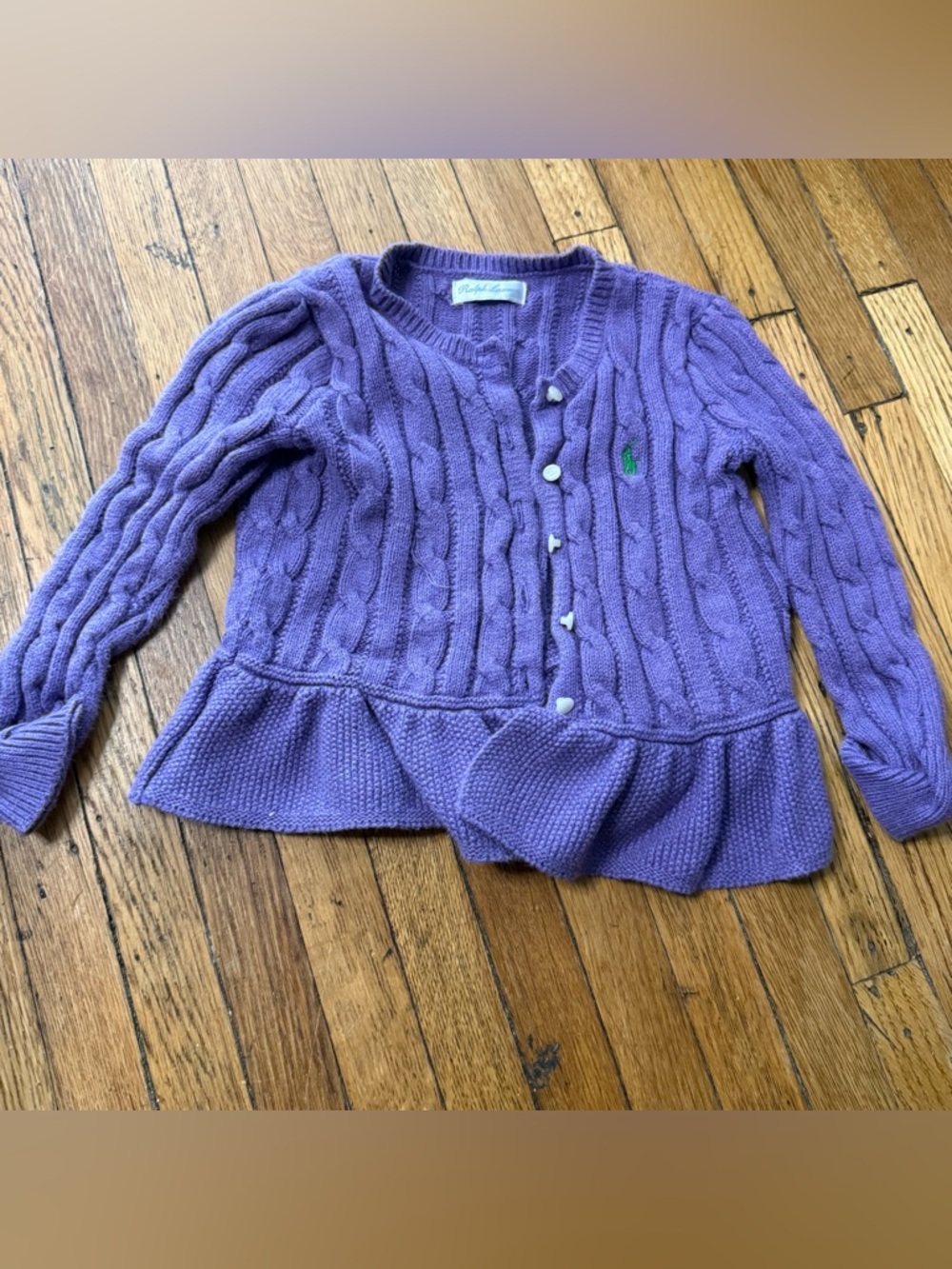 Ralph Lauren Toddler Girls’ Lavender Cable-Knit Peplum Cardigan - Size 2T